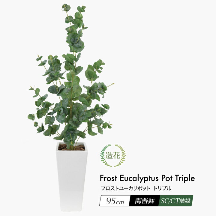 楽天市場 フロストユーカリポット トリプル 95cm 人工観葉植物 リアル フェイクグリーン 造花 鉢植 インテリア おしゃれ 光触媒 Ct触媒 お祝い 開店 開業祝い 花言葉 再生 新生 思い出 記憶 フェイクグリーンの神戸花物語