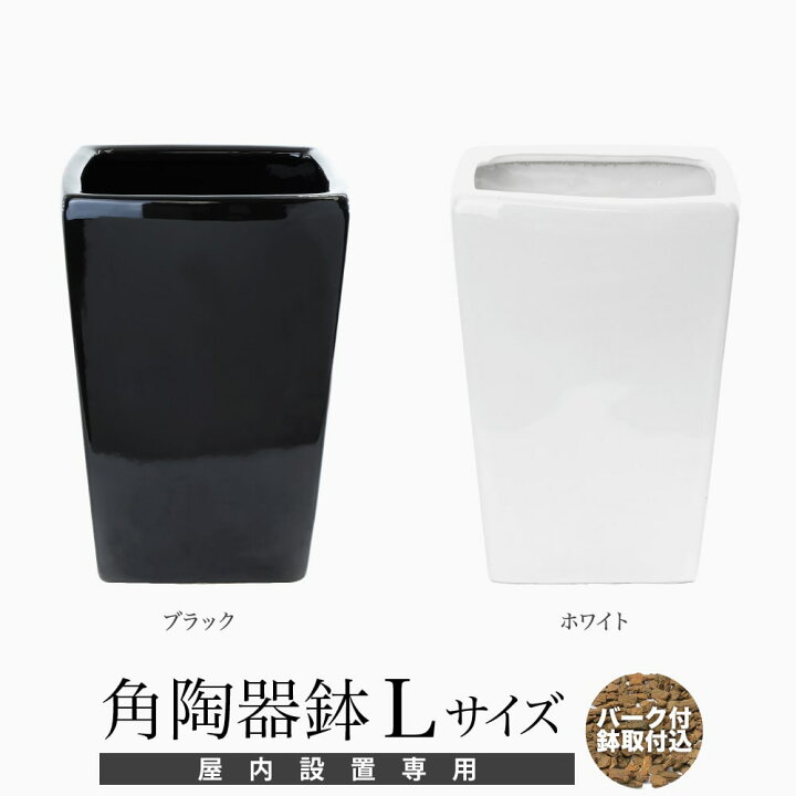 楽天市場 フェイクグリーン ポット 鉢 アークオリジナル 角陶器鉢 Lサイズ 大サイズ バーク付 人工観葉植物 観葉植物 造花 インテリア フェイクグリーンの神戸花物語