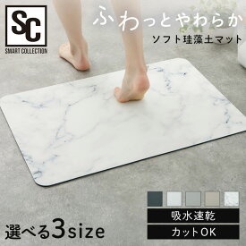 選べる3サイズ！ソフト 珪藻土バスマット 30x40cm 40x60cm 50x70cm 速乾 吸水 柔らか カットOK 手洗い可 清潔 お手入れ簡単 おしゃれ 足拭きマット キッチンマット お風呂 脱衣所 洗面所 ソフトタイプ 珪藻土マット *[0320L]