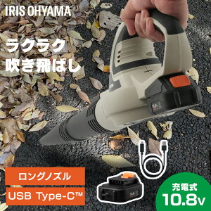【Type-C充電&バッテリー共用できる】 ブロワー 充電式 洗車 小型 10.8V 強力 掃除 落ち葉 風量6段階 ブロアー ブロワ 電動 軽量 コードレス 庭 水滴 角度調節可能 JB54010TC アイリスオーヤマ *