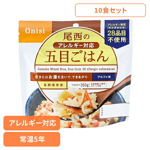 【10食セット】防災用品 非常食 アルファ米 尾西のアレルギー対応五目ごはん 100g 1008非常食 防災用品 防災食品 アルファ米 登山飯 キャンプ飯 防災備蓄 長期保存食 保存食 備蓄 尾西食品