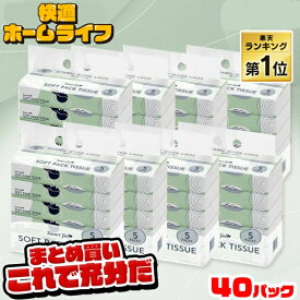 【ポイント3倍★~13日10時】【40パックセット】ティッシュペーパー ソフトパックティッシュ ティッシュ ティッシュペーパー ティシュ— 日用消耗品 家庭用 40個 (5P×8) 紙製品 大容量 お得パック 業務用 日用品 備蓄 感染症対策