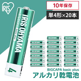 【20本パック】乾電池 アルカリ 単4 単4形 電池 備蓄 消耗品 BIGCAPA basic＋ 単4形アルカリ乾電池20本パック LR03Bbp/20S バッテリー 20本 セット まとめ買い ストック アイリスオーヤマ【メール便】[2604SO]