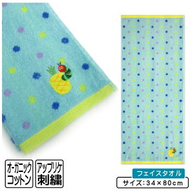 ＼ポイント2倍 11月13日まで／はらぺこあおむし フェイスタオル 34×80cm 綿100% オーガニックコットン アップリケ付き キャラクター キャンディドット柄 手拭き 顔拭きタオル 首にかけて 汗拭きタオル としても大活躍[ft1]【メール便OK】