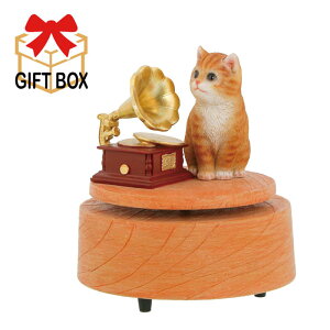 【2024年新商品入荷 送料無料】ネコ オルゴール シューベルト 子守唄 QB-007Y Benny's(ベニーズ) 紅石 置物 玄関 庭 ガーデン プレゼント アニマル 動物 オブジェ 猫