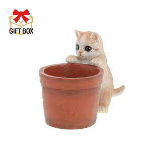 QB-031BR【送料無料】ポット付きキャット ベニーズキャット 16×10×H19cm Benny's(ベニーズ) 紅石 置物 玄関 庭 ガーデン プレゼント アニマルオブジェ エクステリア インテリア ネコ 猫 ポット 鉢