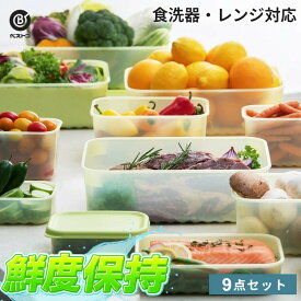 保存容器 9点セット 食洗機 冷凍室対応 本体のみ レンジ対応 蓋付容器 トレー付容器 水切り 野菜 果物 鮮度キープ 底面 波型形状 BPAフリー 作り置き 食品保存 長方形 スタッキング収納 食品保存容器 ベストコ LIV PLUS LV-147 *