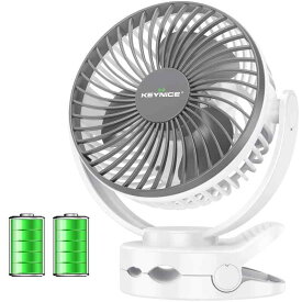 KEYNICE usb扇風機 卓上扇風機 クリップ 充電式 usbファン 超強風 静音 風量4段階調節 360度角度調整 長時間連続使用 LEDライト機能付き