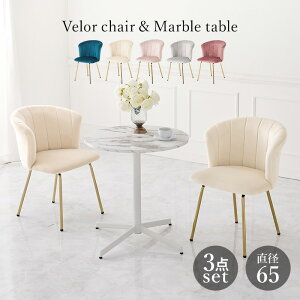 テーブル&チェア3点セット ベロア調生地チェア カフェテーブル 待合室 オフィス家具 美容院家具 テーブルセット 2人用 ダイニングテーブルセット 丸テーブル カフェテーブル 円形 ダイニ