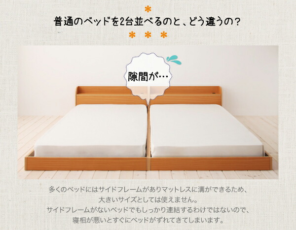 楽天市場】親子で寝られる棚・コンセント付き安全連結ベッド 天然