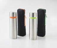 ステンレスボトル 500ml 2色【 スリムハンドル・ファスナーのカバー付】真空 水筒 レジャー ランチ お弁…