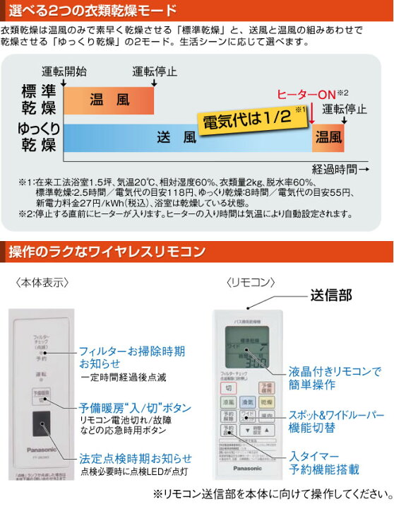 楽天市場 楽天リフォーム認定商品 工事費込セット 商品 基本工事 Fy 24uw5 パナソニック 浴室換気乾燥暖房器 浴室暖房機 バス換気乾燥 機 壁取付形 １室換気用 単相 0v仕様 予備暖房 衣類乾燥 換気 涼風 ワイヤレスリモコン付属 浴室換気扇 浴室乾燥機