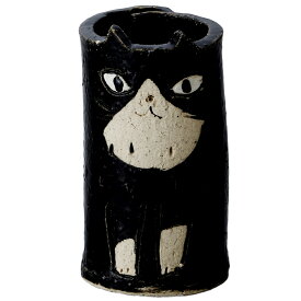 黒猫グッズ 一輪挿し 花瓶 ペン立て/ 手作り黒猫・一輪立（大） /ゆるかわ ネコ型 耳が可愛い ねこ顔 贈り物