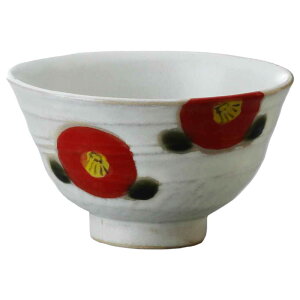 茶碗 土物 つばき/ 赤椿飯碗 /家庭用 プレゼント お花好きさんへ