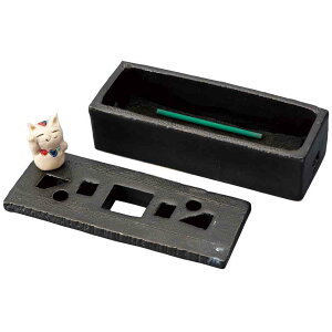 香炉 陶器/ 角型ねかせる線香鉢 招き猫 /アロマ プレゼント 贈り物 箱入り