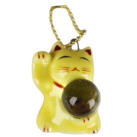 風水 招き猫 開運 招福 金運/ 風水玉持ち招き猫ストラップ 黄 /家庭用 贈り物 プレゼント