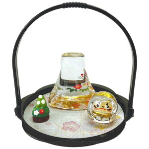 ガラス 置物 富士山 達磨 小さい/ 富士山とだるま硝子飾り /縁起物 正月飾り 年末年始 家庭用 業務用