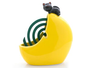 蚊取り線香入れ おしゃれ 陶器 蚊取り線香ホルダー アウトドア/ 月にのぼった猫(黒)蚊遣器 /キャンプ 屋外