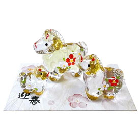 干支 午 ガラス 置物 馬 うま 2026年/ 午 金彩硝子親子飾り（3匹） /粗品 販促 景品 縁起 町内会 敬老会 神社 寺社 年末 年始 家庭用 業務用
