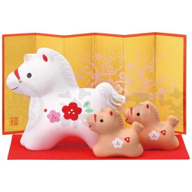 【予約受付中】＜12月中旬頃 入荷予定＞ 干支 午 置物 馬 うま 2026年/ 錦彩招福午(紅梅・親子) /粗品 販促 景品 縁起 町内会 敬老会 神社 寺社 年末 年始 家庭用 業務用