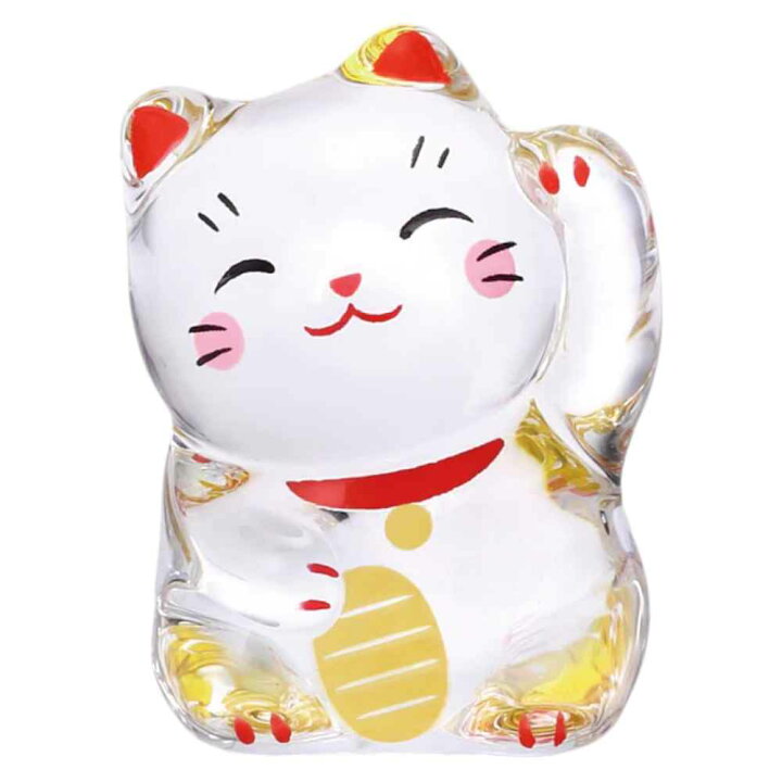 楽天市場】招き猫 ガラス 置物 縁起物/ クリスタル招き猫(左手上げ) 3 