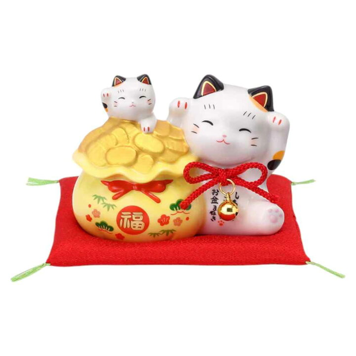 楽天市場】招き猫 置物 まねきねこ/ 円満まねき猫(宝袋・親子) /開店 