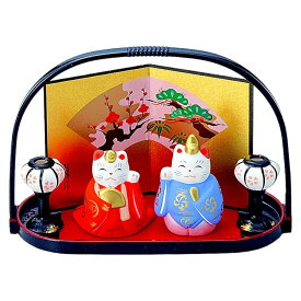 雛人形 コンパクト 陶器 ネコ 猫 小さい 可愛い ひな人形/ 平安雛 招き猫 福雛 /ミニチュア 初節句 お雛様 おひな様 雛飾り