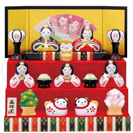 雛人形 コンパクト 陶器 小さい 可愛い ひな人形/ 錦彩花かざり雛(三段飾り) /ミニチュア 初節句 お雛様 おひな様 雛飾り