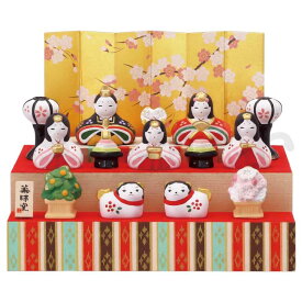 雛人形 コンパクト 陶器 小さい 可愛い/ 錦彩花かざり雛(二段飾り) /ミニチュア 初節句 お雛様 おひな様