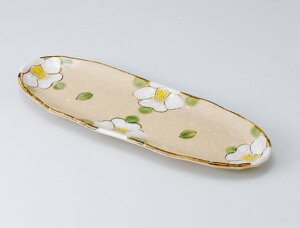 和食器 さんま皿/ 織部椿楕円長皿 /長皿 30cm以上 業務用 Plate for Pacific Saury