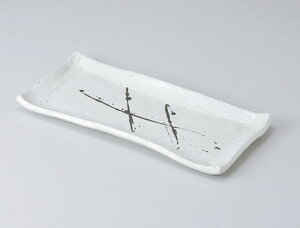 和食器 さんま皿/ 粉引黒筆流し長角サンマ皿 /長皿 30cm以上 業務用 Plate for Pacific Saury