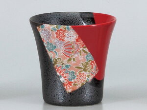 酒器 フリーカップ/ 黒赤ヌリ分カット絵カップ /焼酎 日本酒 ノンアルコール 梅酒 業務用 家庭用 ギフト プレゼント 贈り物 cup without handle