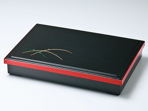 越前漆器/ 13.0 舟縁線筋松花堂 黒縁朱 露草(六っ仕切) /和食器