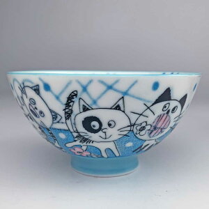 茶碗 猫 ねこいっぱい/ ファニーキャット 茶碗 中平 (青) /猫雑貨 ネコグッズ ねこ キャット かわいい 子供 プレゼント
