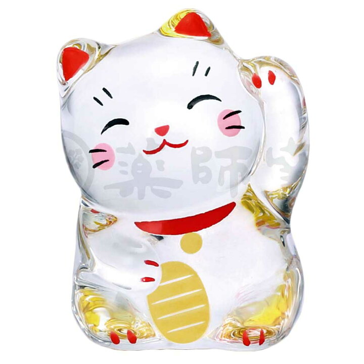 楽天市場】招き猫 ガラス 置物 縁起物/ クリスタル招き猫(左手上げ) 3 
