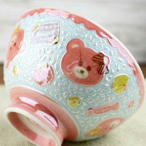 茶碗 猫 可愛い クマ/ キラキラパール★撥水ウインククマ茶碗 中平 /毎日 家庭用 使いやすい