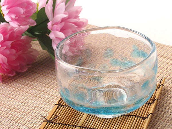   ガラスの抹茶碗 青  和食器