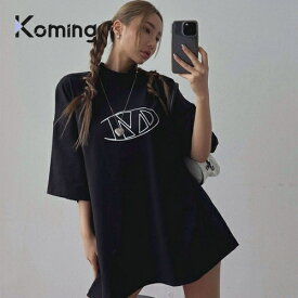 ロゴエム半袖Tシャツ-t【LAGIRL】【Koming】 韓国ファッション レディースファッション ロゴポイント 男女共用Tシャツ ハーフネック半袖Tシャツ 上半身ラインをボクシーに覆うフィット感 フロントロゴデザイン しっかりとしたコットン生地