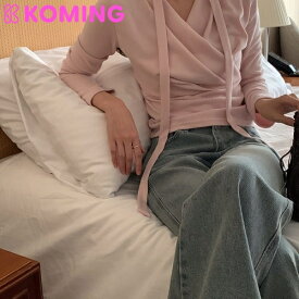 キャンドルータイティー【wonlog】 【Koming】 韓国ファッション レディースファッション ラップ Tシャツ タイデザイン 様々なコーディネート デリケートなポイント スリムで立体的な上半身ライン 母の日