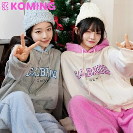 羊起毛配色フードTシャツ【KIKIKO】 【Koming】 韓国ファッション レディースファッション 母の日