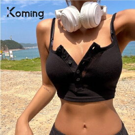もっちりボタンクロップドキャミソール【BALIBIKI】 【Koming】 レディースファッション 韓国ファッション 水着 ビーチウェア