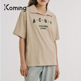 ノーボタンカラー半袖Tシャツbeige【ANYONE CAN BE A FUSE】 【Koming】 ファッション 韓国ファッション カラー半袖Tシャツ スポーティーなムード 両サイドパターンディテール おしゃれなスタイリング モデルMサイズ 母の日