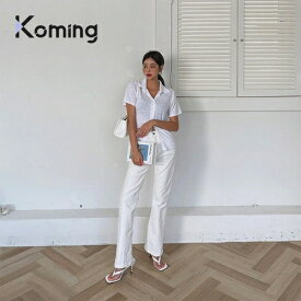 セミブーツカットスパン混パンツ【LAGIRL】【Koming】 韓国ファッション レディースファッション ブーツカット レギンス パンツ 余裕のあるフィット デイリールック 上着製品 母の日
