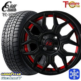 スタッドレスタイヤホイール4本セット 165/55R14 モコ ルークス 2024〜2025年製 グッドイヤー アイスナビ7 NAVI7 トレジャーワン クリフクライム TC10M BK/レッド 14インチ 4.5J 4H100