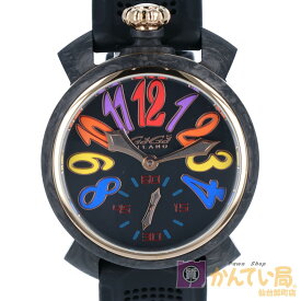 【GaGa MILANO】 ガガミラノ マヌアーレ48 MANUALE 6061.01S ブラック文字盤 黒文字盤 48mm 替えバンド付 手巻き メンズ 腕時計 時計 【中古】 USED-AB 【9304】 質屋かんてい局仙台卸町店 楽天市場店