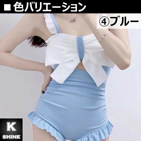 【ポイント5倍】 水着 レディース ワンピース パンツタイプ スカート リボン フリル リブ生地 可愛い 女性 10代 20代 30代 40代 ジム プール 海 [リボン水着]