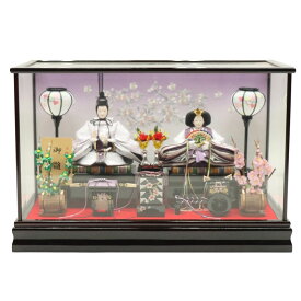 雛人形 ケース飾り 春華 三五 親王 桜刺繍 花梨塗り枠ガラスケース 2024-yg139 幅67cm ケース飾 2人 ひな人形 お雛様 桃の節句 節句 お祝い インテリア