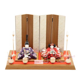 雛人形 おぼこ雛親王平飾 陽茉莉〜ひまり 松寿 三寸 2人 幅50cm 流水桜刺繍 金彩浪屏風 木目 おぼこ顔 雛祭り ひな人形 お雛様 桃の節句 節句 お祝い インテリア