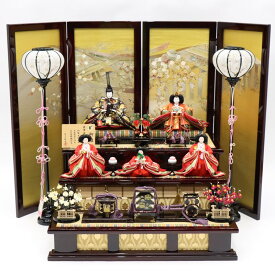 雛人形 五人三段飾 希 大三五 2人 幅110cm 金襴衣裳 宝来落とし屏風 組立式 雛祭り ひな人形 お雛様 桃の節句 節句 お祝い インテリア