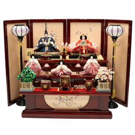 雛人形 段飾り 春菜 十番親王 小三五官女 雪輪桜刺繍 春慶塗り落とし屏風辻が花 2025-yg005 幅140cm 三段飾 5人 ひな人形 お雛様 桃の節句 節句 お祝い インテリア